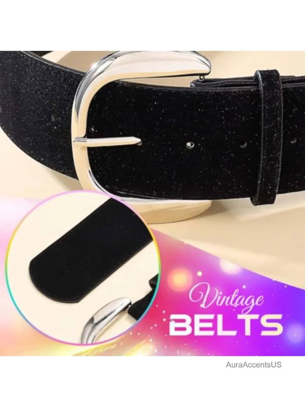 Vintage Faux Suede Leather Chunky Wide Belt for Women